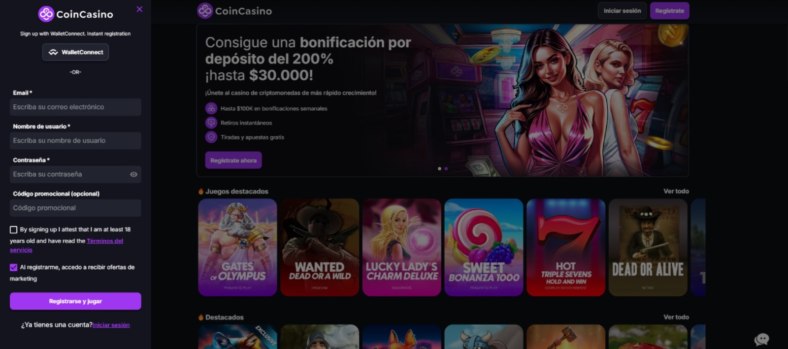 CoinCasino casino Tron registro