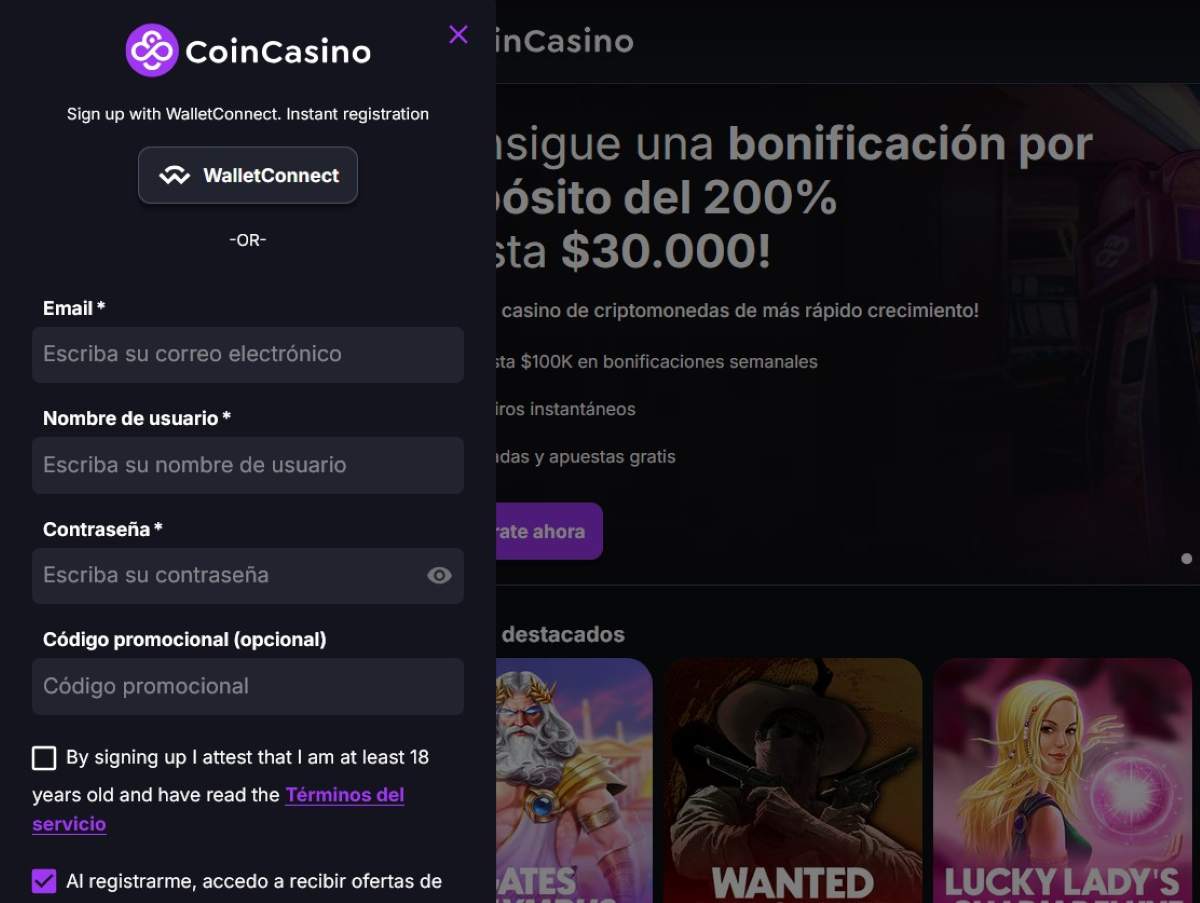 CoinCasino registro