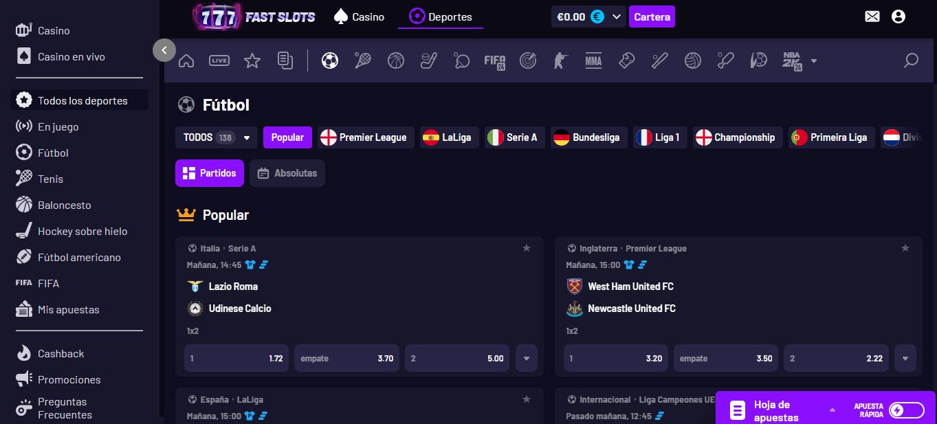 FastSlots apuestas futbol